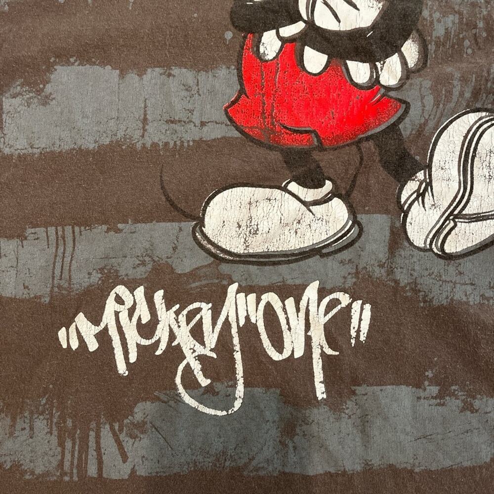Disney Mickey Mouse T Shirt Brown Grunge Skater Streetwear Y2K Men's Size Large - Picture 3 of 5